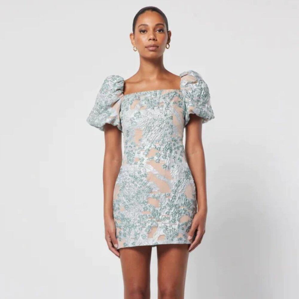 Elliatt Alexandra Dress Large Metallic Puff Sleeve Mini Dress